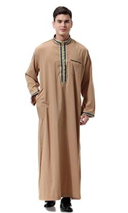 Dreamskull Herren Männer Muslim Abaya Dubai Muslimische Islamische Arab Arabisch Kleidung Kaftan Robe Pullover Kleider Maxi Kleid Indien Türkisch Casual Festlich (S, Braun) von Dreamskull