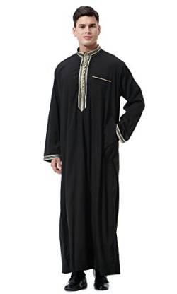 Dreamskull Herren Männer Muslim Abaya Dubai Muslimische Islamische Arab Arabisch Kleidung Kaftan Robe Pullover Kleider Maxi Kleid Indien Türkisch Casual Festlich (XXXL, Schwarz) von Dreamskull