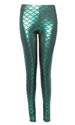 Dreamskull Leggings Jeggings Treggings Bleistifthose Stretchhose Damen Frauen Hose Lang High Waist Skinny Slim Fit Yoga Stretch Workout Fitness Schuppen Bunt Große Größen S-4XL (3XL, Grün) von Dreamskull