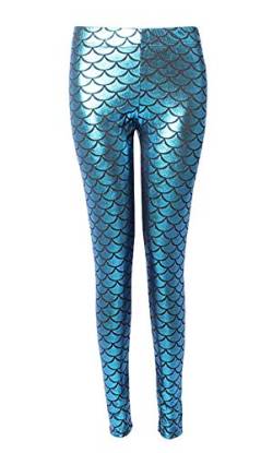 Dreamskull Leggings Jeggings Treggings Bleistifthose Stretchhose Damen Frauen Hose Lang High Waist Skinny Slim Fit Yoga Stretch Workout Fitness Schuppen Bunt Große Größen S-4XL (3XL, Hellblau) von Dreamskull