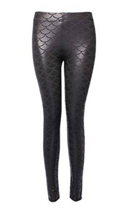 Dreamskull Leggings Jeggings Treggings Bleistifthose Stretchhose Damen Frauen Hose Lang High Waist Skinny Slim Fit Yoga Stretch Workout Fitness Schuppen Bunt Große Größen S-4XL (3XL, Schwarz) von Dreamskull