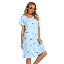 Dreamskull Nachthemd für Damen Frauen Langarm Lose Nachthemd Cartoon Stely Nightgowns Home T-Shirt Kleid Herbst Nachthemd Hellblau XL von Dreamskull