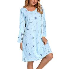 Dreamskull Nachthemd für Damen Frauen Langarm Lose Nachthemd Cartoon stely Nightgowns Home T-Shirt Kleid Herbst Nachthemd, Stern und Mond, L von Dreamskull