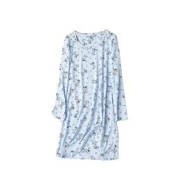 Dreamskull Nachthemd für Frauen Damen Langarm Nachthemd Lose Nachthemd Cartoon Stely Nachthemden Home T-Shirt Kleid Für Herbst, Blaue Katze, 42 von Dreamskull