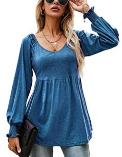 Dreamskull T Shirt Shirts Oberteil Damen Frauen Langarm Oberteile Bluse Tunika Blusen & Tuniken Elegant V Ausschnitt Langarmshirt A Linie Locker Basic Leicht Herbst Winter von Dreamskull