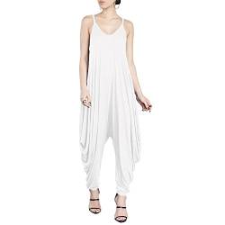 Dreamskull Träger Jumpsuit Overall Playsuit Einteiler One Piece Romper Hosenanzug Lang Spagetti Träger Harem Stretch Locker Damen Frauen (S, Weiß) von Dreamskull