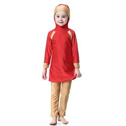 Mädchen Kinder Muslim Muslimische Islamische Badeanzug Schwimmanzug Burkini Bademode Badebekleidung Schwimmbekleidung Hijab Langarm Abaya Dubai Arabisch Türkisch Kleidung 80-160cm (160cm, Rot) von Dreamskull