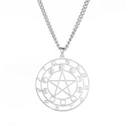 Dreamtimes Halskette mit Pentagramm-Anhänger Edelstahl 12 Sternbilder keltische Sterne Mond Wicca heidnische Halskette magisches Amulet Schmuck für Männer und Frauen (Mond-S) von Dreamtimes