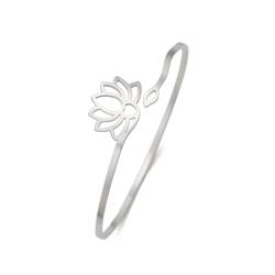 Dreamtimes Lotus Blume Armband für Frauen Encouragement Lotus Blume verstellbare Armband Vintage Schmuck Buddha Yoga Armband Edelstahl Manschette Armreif (Silber) von Dreamtimes