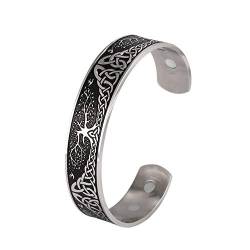 Dreamtimes Tree of Life Armband Manschette Viking Celtic Knot Cuff Armreif Armband für Damen Herren Gesundheitswesen Edelstahl Lebensbaum Armband Herren Silber Manschettenarmband (Vintage-Silber) von Dreamtimes