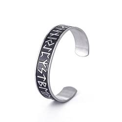 Dreamtimes Viking Runes Manschettenarmbänder 24 nordische Runen Viking Edelstahl Vintage Symbol nordischen Schmuck Armband Manschettenarmreif irischer Schmuck für Herren Damen (Vintage-Silber) von Dreamtimes