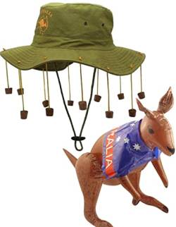 Dreamzfit - Erwachsene Unisex australischer Korkhut & aufblasbarer Kangaroo Aussie Australien Tag Kostüm Mottoparty Karneval Cosplay Khaki/Braun, Khaki/Braun, One size von Dreamzfit