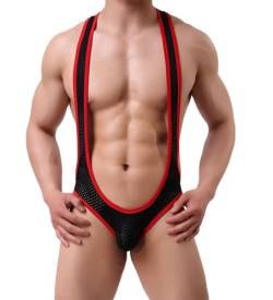 Drelaar Herren Einteiler Jockstrap Strapse Leotard Sexy Unterwäsche Wrestling Singlet Atmungsaktiv Body, Schwarz , S von Drelaar