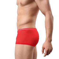 Drelaar Herren gestreifte sexy durchsichtige Unterwäsche glatt bequeme Boxershorts, rot, L von Drelaar