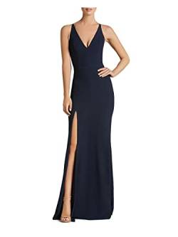 Dress the Population Damen Iris Plunging Spaghetti Strap Solid Crepe Gown W Slit Brautjungfernkleid, dunkelblau, Small von Dress the Population