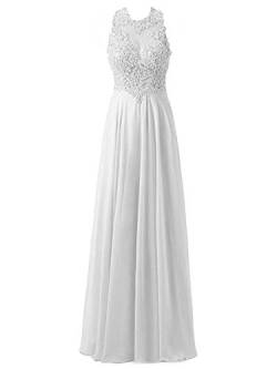 Dresses Onlie Damen A-Linie Abendkleider Lang Chiffon Spitze Ballkleider Elegant Brautjungfernkleider Partykleider(Weiß,34) von Dresses Onlie