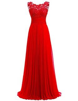 Dresses Onlie Damen Chiffon Abendkleider Lange Elegant HochzeitsKleid Spitze Cocktailkleider(Rot,42) von Dresses Onlie