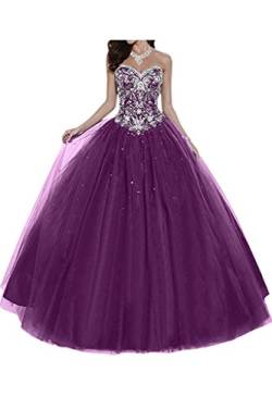 Dresses Onlie Damen Hochzeitskleider Lange Quinceanera Kleider Prinzessin Perlstickerei Abendkleider Ballkleider(Violett,44) von Dresses Onlie