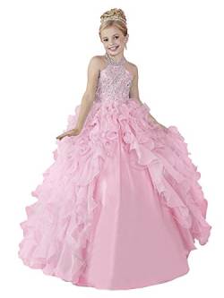 Dresses Onlie Mädchen Prinzessin Blumenmädchenkleider Hochzeit Festzug Kleid Kinderkleid Perlstickerei Kommunionkleid Rüschen Partyskleid(Rosa,11-12 Jahre) von Dresses Onlie