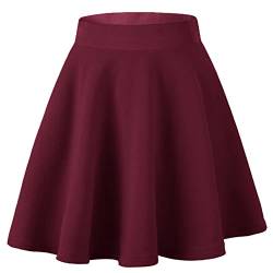 Dressever Damen Basic Vielseitige Dehnbaren Informell Casual Mini Hohe Taille A-Linie Tennisrock Tanzrock Burgundy Large von Dressever