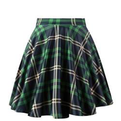 Dressever Damen Basic Vielseitige Dehnbaren Informell Casual Mini Hohe Taille A-Linie Tennisrock Tanzrock Green Plaid Large von Dressever