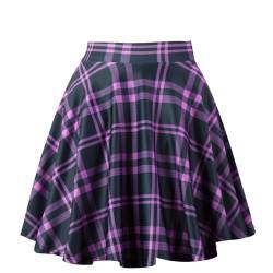 Dressever Damen Basic Vielseitige Dehnbaren Informell Casual Mini Hohe Taille A-Linie Tennisrock Tanzrock Purple Plaid Small von Dressever