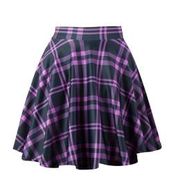 Dressever Damen Basic Vielseitige Dehnbaren Informell Casual Mini Hohe Taille A-Linie Tennisrock Tanzrock Purple Plaid X-Large von Dressever
