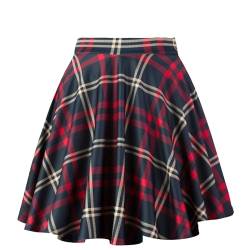 Dressever Damen Basic Vielseitige Dehnbaren Informell Casual Mini Hohe Taille A-Linie Tennisrock Tanzrock Red Plaid Large von Dressever