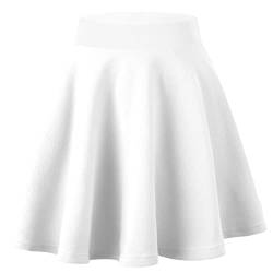 Dressever Damen Basic Vielseitige Dehnbaren Informell Casual Mini Hohe Taille A-Linie Tennisrock Tanzrock Weiß X-Large von Dressever