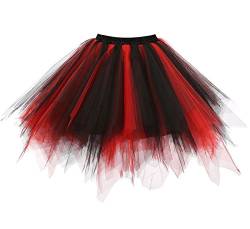 Dressever Damen Tüllrock 50er Rockabilly Petticoat Retro Tutu Ballet Cosplay Prom Abendkleider Anlass Schwarz Rot Medium von Dressever