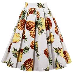 DresseverBrand Damen Rockabilly Rock A Linie Retro Rock Midi Swing Röcke Pineapple Medium von DresseverBrand