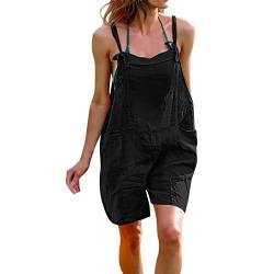 Dressin Jumpsuits Kurz Damen Latzhose Beiläufig Sommeroverall Weiche Muster Pants Sommer Riemen Ärmellos Arbeitshose Dungarees Strampler High Waist Einteiler Hausanzug Jogginganzug von Dressin