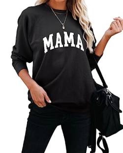 Dressmine Damen Crewneck Mama Sweatshirt Casual Langarm Raglan Grafik Shirts Print Pullover Tops, Schwarz , 38 von Dressmine