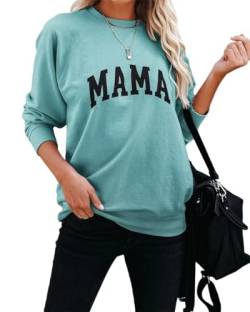 Dressmine Damen Crewneck Mama Sweatshirt Casual Langarm Raglan Grafik Shirts Print Pullover Tops, blau / grün, 48 von Dressmine