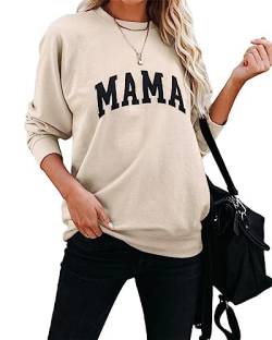 Dressmine Damen Langarm Rundhals Sweatshirt Mama Brief Drucken Grafik Shirts Pullover Tops, aprikose, Medium von Dressmine