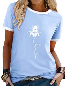 Dresswel Damen Bee Kind T-Shirt Kurzarm Rundhals Hemd Oberteil Biene Grafik Tee Shirt Sommer Tops von Dresswel