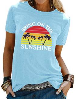 Dresswel Damen Bring On The Sunshine T Shirt Kurzarm Rundhals Regenbogen Top T-Shirt Sommer Oberteile Oben Hemd von Dresswel