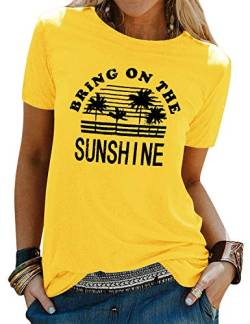 Dresswel Damen Bring On The Sunshine T Shirt Kurzarm Rundhals Regenbogen Top T-Shirt Sommer Oberteile Oben Hemd von Dresswel