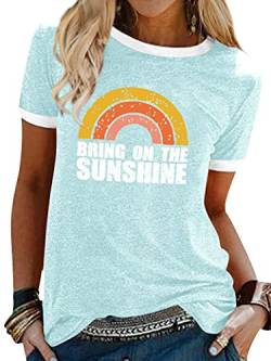 Dresswel Damen Bring On The Sunshine T Shirt Kurzarm Rundhals Regenbogen Top T-Shirt Sommer Oberteile Oben von Dresswel