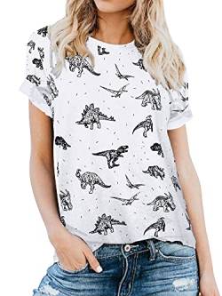 Dresswel Damen Dinosaurier T-Shirt Niedliche lustige T-Shirts Dino Grafikdruck Sommer Oberteile Frauen Rundhals Kurzarm Tee Tops Bluse von Dresswel