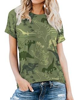 Dresswel Damen Dinosaurier T-Shirt Niedliche lustige T-Shirts Dino Grafikdruck Sommer Oberteile Frauen Rundhals Kurzarm Tee Tops Bluse von Dresswel