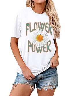 Dresswel Damen Flower Power Weißes Gänseblümchen T-Shirt Margeriten Blumen Druck Schöner Inspirierend Spruch Tee Shirts Kurzarm Rundhals Sommer Oberteil Tops von Dresswel