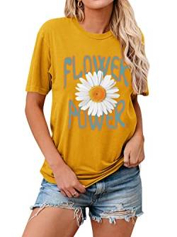 Dresswel Damen Flower Power Weißes Gänseblümchen T-Shirt Margeriten Blumen Druck Schöner Inspirierend Spruch Tee Shirts Kurzarm Rundhals Sommer Oberteil Tops von Dresswel