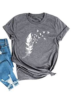 Dresswel Damen Friedenstaube Feder Druck T-Shirt Kurzarm Rundhals Oberteile Sommer Tops Tee Shirts Bluse von Dresswel