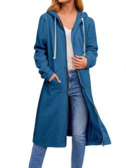 Dresswel Damen Lange Hoodie Zip Sweatjacke Langarmshirt Kapuzenpullover mit Reißverschluss Sweatshirtjacke Pullover Oberteile Kapuzenpullover mit Tasche von Dresswel