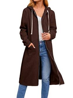 Dresswel Damen Lange Hoodie Zip Sweatjacke Langarmshirt Kapuzenpullover mit Reißverschluss Sweatshirtjacke Pullover Oberteile Kapuzenpullover mit Tasche von Dresswel