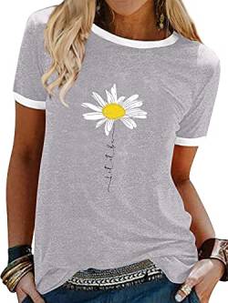 Dresswel Damen Let It Be T Shirt Gänseblümchen Grafik Druck T-Shirt Kurzarm Rundhalsausschnitt Tee Shirts Oberteile Sommer Tops von Dresswel