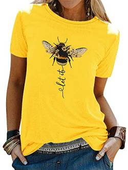 Dresswel Damen Let It Bee Shirt Lustiges Bienen Imker Motiv T-Shirt Kurzarm Rundhals Tops Tee Sommer Oberteile Bluse von Dresswel