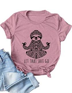 Dresswel Damen Let That Shit Go T Shirt Lustiges Faultier Shirt Yoga Tshirt Kurzarm Rundhals Tee Tops von Dresswel