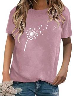 Dresswel Damen Löwenzahn Pusteblume T-Shirt Frauen Sommer Oberteile Rundhals Kurzarm Shirt Tops Tee von Dresswel